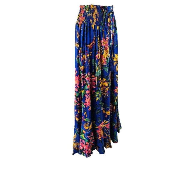 Cynthia Rowley Cinch Waist Maxi Skirt Sz M Tropical Blue Rayon Button Tie Front - Picture 4 of 10